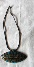 Gro&szlig;er Tibet Ethno Anh&auml;nger 11cm &ndash; Vintage Amulett T&uuml;rkis Inlays