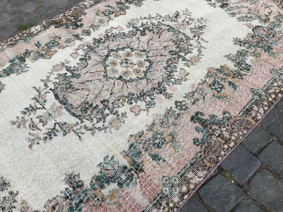 Bohemian Area Rug Handmade Wool Rug Turkish Vintage Traditional Rug 3,7 x 6,6 ft - Image 2 of 4