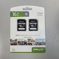 PNY 16GB Performance Class SDHC Card P-SDHC16G4X2-GE 2 PACK Flash Cards NEW 