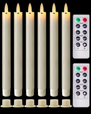 Homemory Real Waxy Flameless Taper Candles with Remote Ivory Holder 