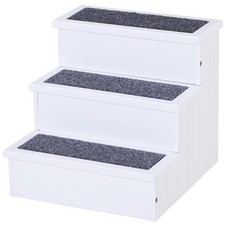 3-Step Pet Stairs for Small Dogs Cats Carpeted Wood Steps White