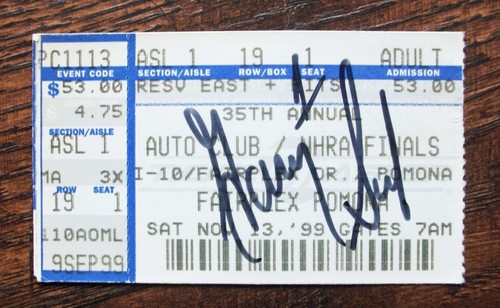 VINTAGE Drag Racing Gary Scelzi Signed Autographed Ticket Stub NHRA FINAL POMONA