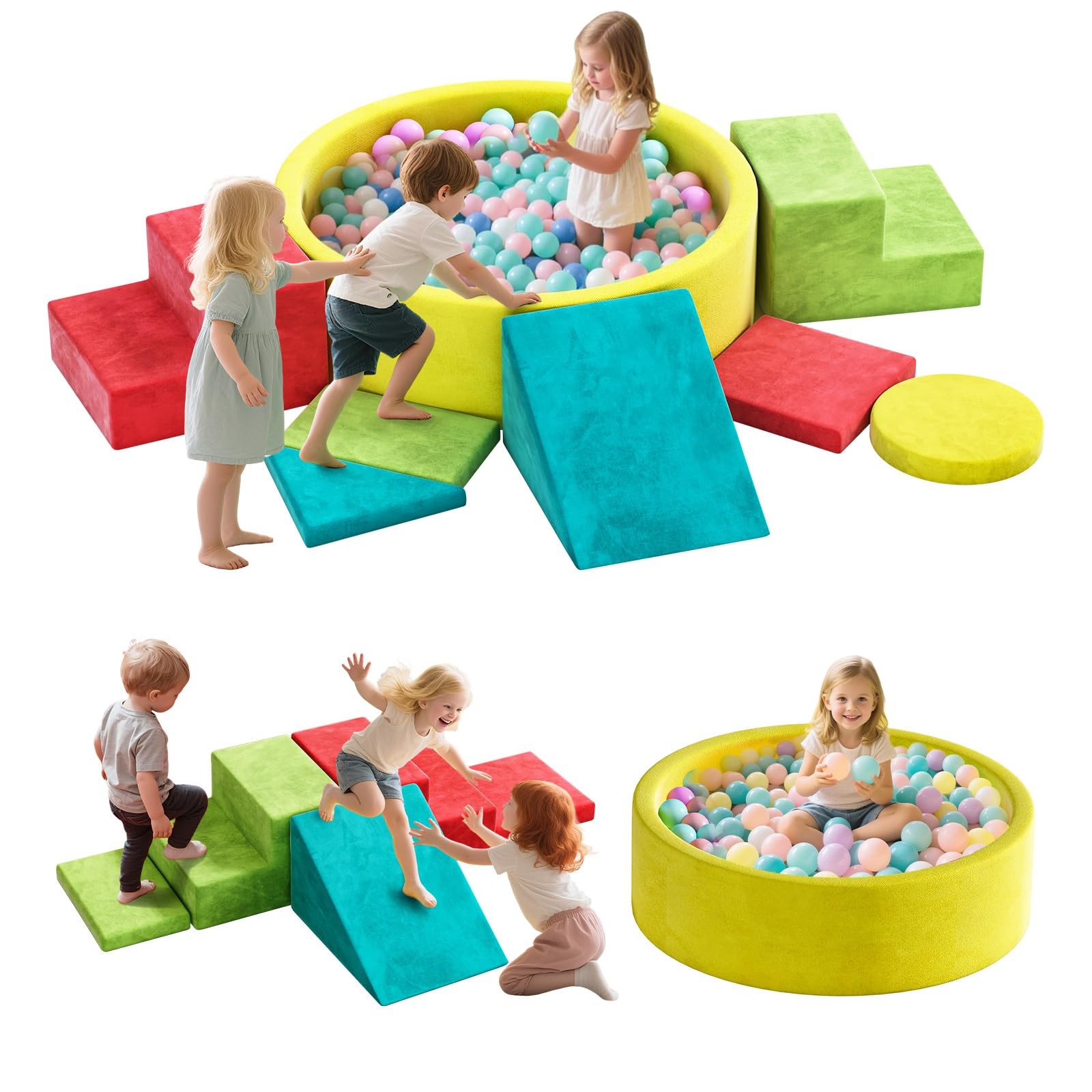8-Piece Foam Climbing Blocks with Ball Pit for Toddlers 1-3, Soft Play Toddle...
