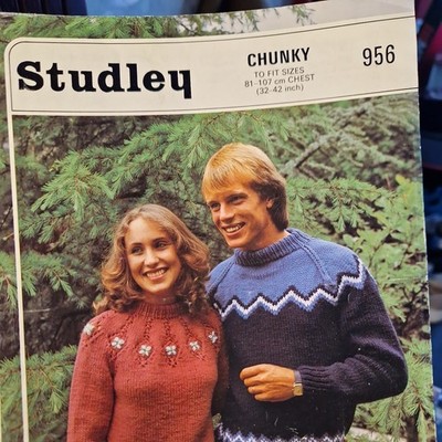 Studley FairIsle Passe Pullover Strickmuster Grobstrick 32-42'' Nordic Original 