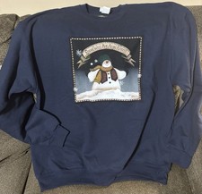 90s Lee XMAS Sweatshirt - Navy Blue - Christmas Snowman - Angel Kisses XL-New