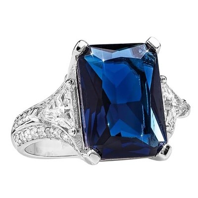 Vintage 925 Sterling Silber Damen Ringe Intarsien Saphir Diamant Zirkon Quadrat