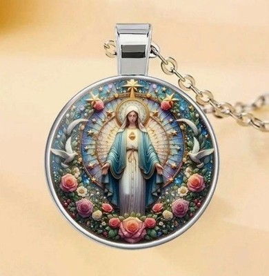 Silber Maria Heilige Muttergottes Jungfrau Medaille Anhänger Mutter Gottes Halskette Kette