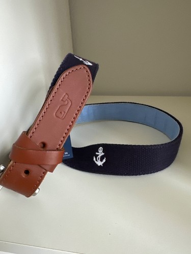 Vineyard Vines Belt Mens 38 Anchor Roped Canvas Club Embroidered Belt Leather