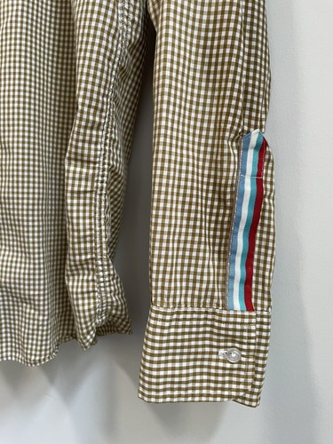 Mark McNairy Button Down Shirt Gingham Plaid Grosgrain Tan White S - Picture 6 of 10