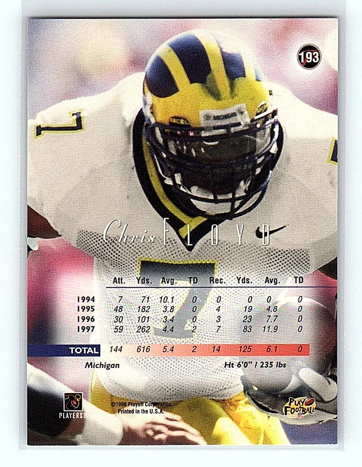 1998 Playoff Prestige Chris Floyd Michigan Wolverines #193 - Image 2 of 2
