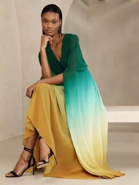 ま*つ様 BANANA REPUBLIC 本革100% BANANA REPUBLIC 8 Zela Chiffon Maxi Dress 8 Sheer Daybreak Ombre