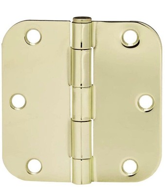 Amazon Basics Rounded 3.5 Inch x 3.5 Inch Door Hinges, 18 Pack, Polished Brass
