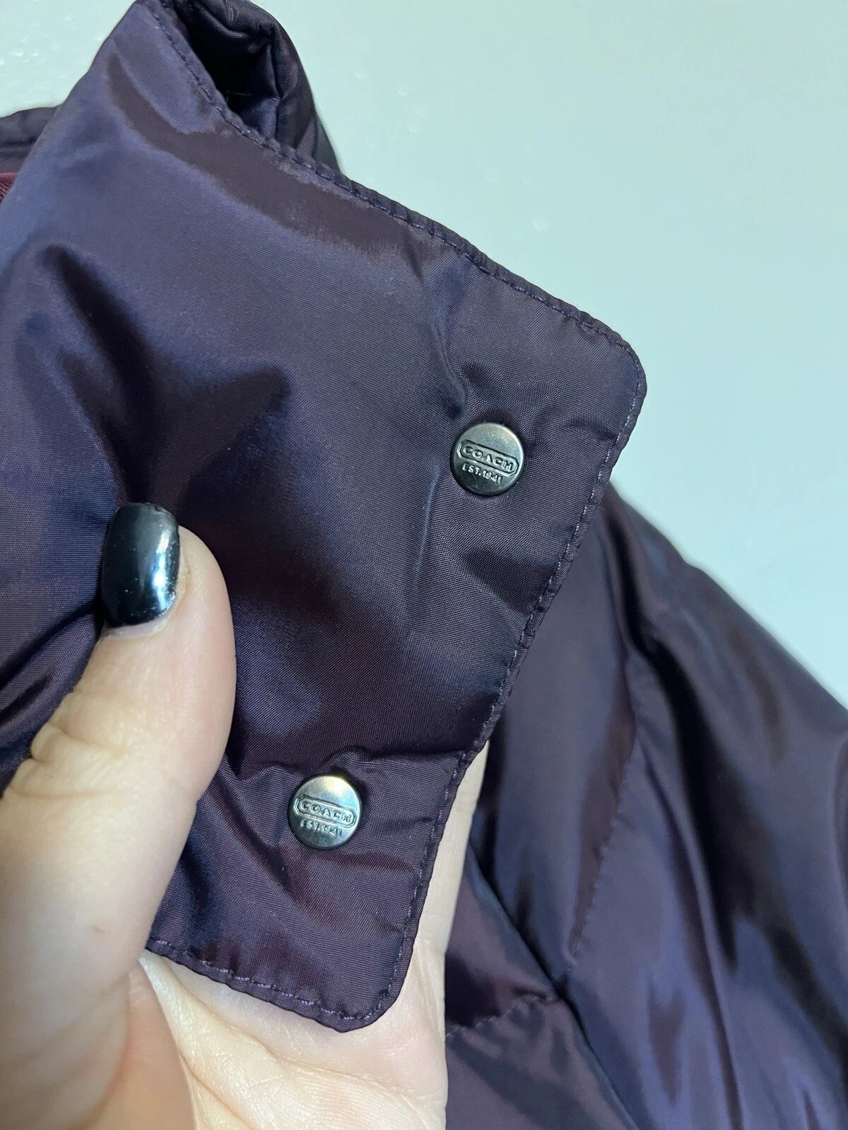 Coach donna trapuntato puffer coat giacca viola cintura piumino parka taglia media