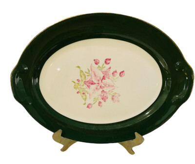 Taylor Smith Oval Dark Green Band Rose Center Platter 12'' X 9''   USA