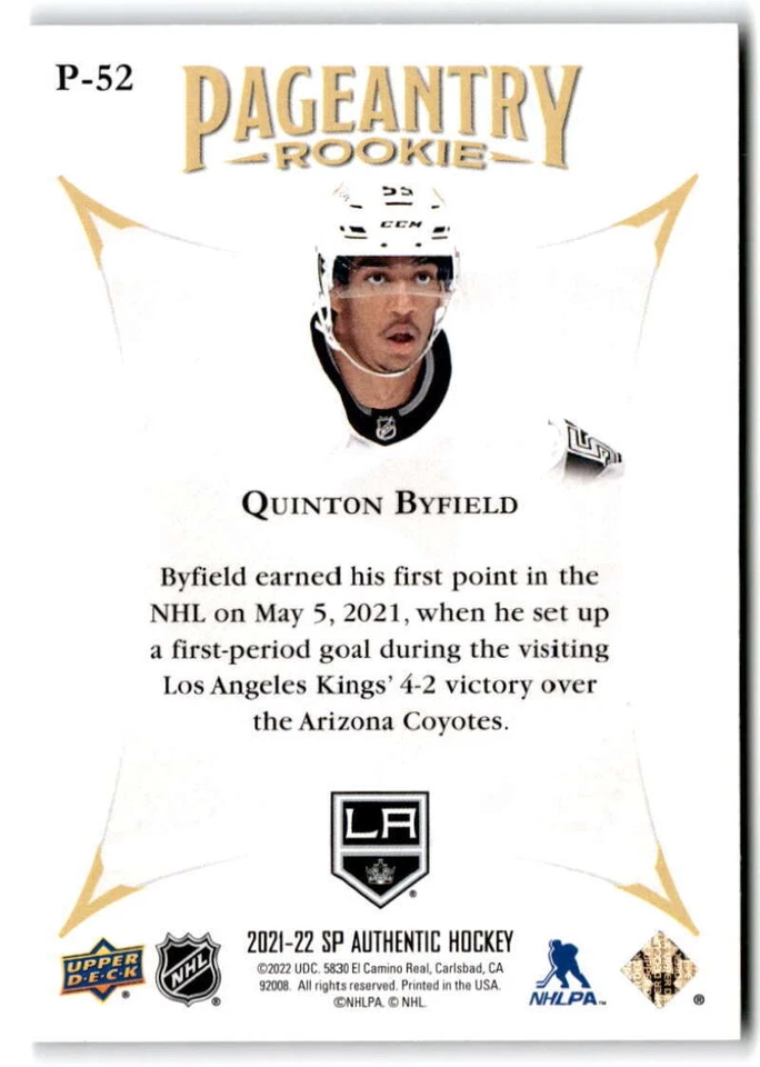 2021-22 SP Authentic Pageantry #P-52 Quinton Byfield Los Angeles Kings - Image 2 of 2
