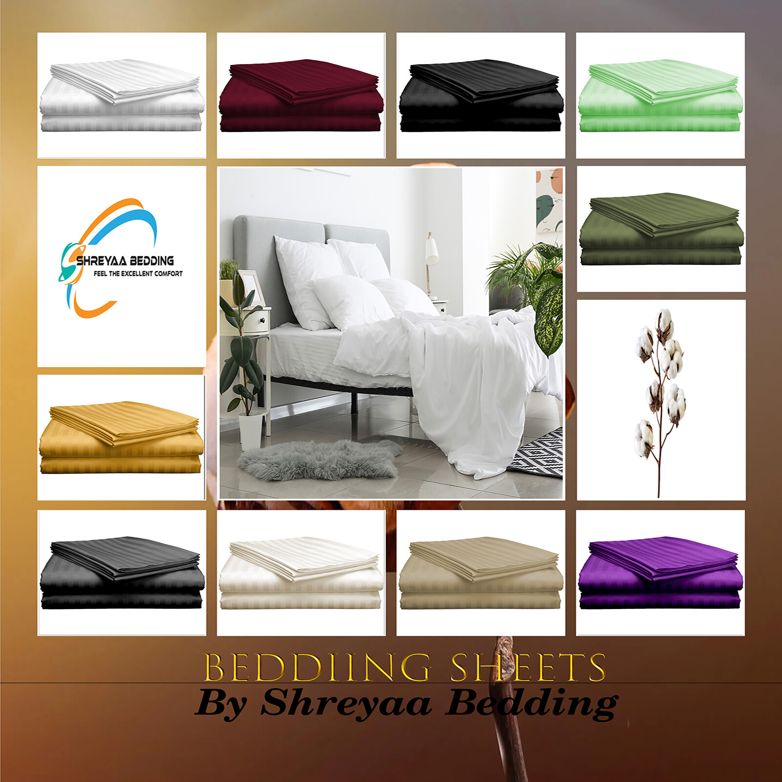 Hotel Bed Sheets Set OR Duvet Set Olympic Queen Size All Strip Select TC-image