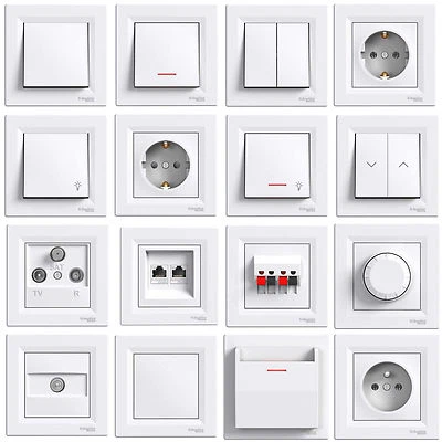 SCHNEIDER ELECTRIC Schuko Steckdose Steckdosen Ausschalter Dimmer Taster Lichtschalter Schalter LED