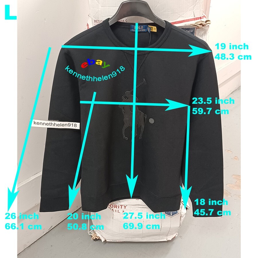 POLO RALPH LAUREN PELLE BIG PONY DOPPIA MAGLIA FELPA NERA UOMO TAGLIA LARGE