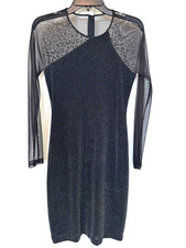 Calvin Klein Black Sparkly Mesh 3/4 Sleeve Bodycon Mini Dress Size 2 Party