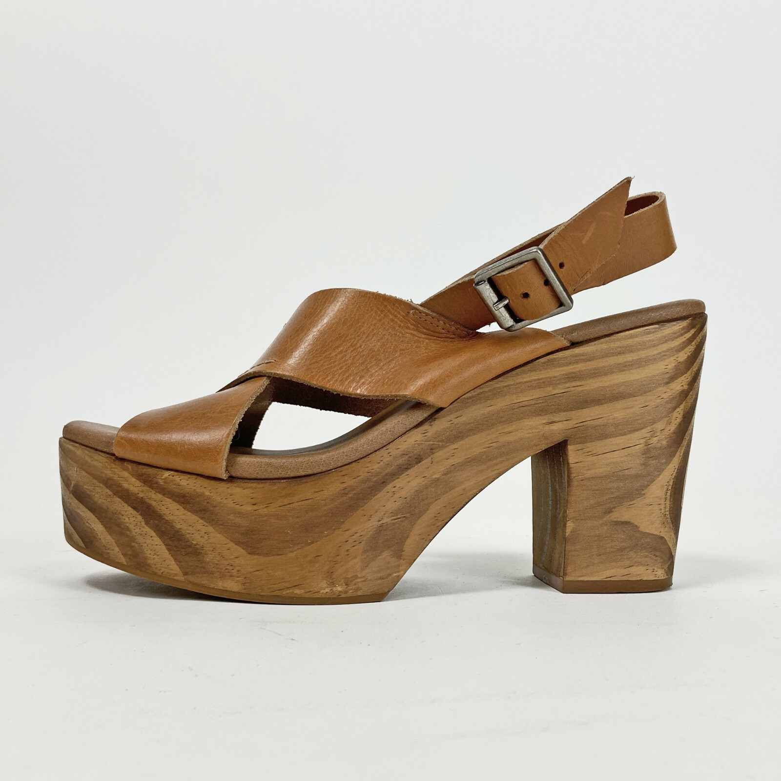 Office Hawaii Wood Platform Sandals Tan Leather - High Heels