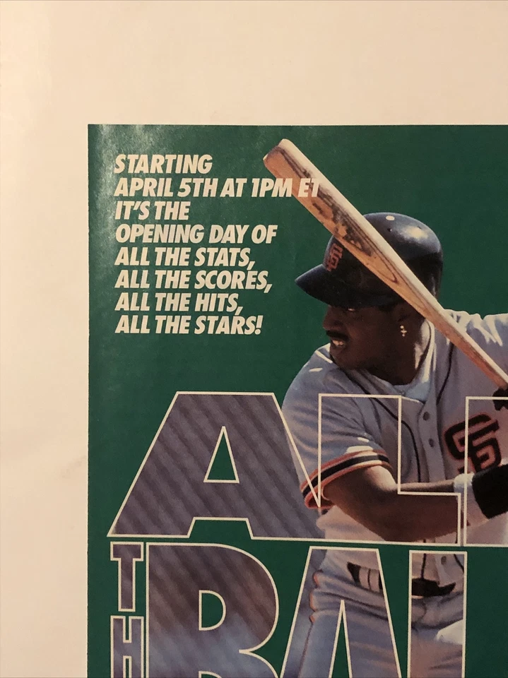 1993 ESPN Barry Bonds MLB Baseball PRINT AD TV Promo Opening Day Giants VTG 90s - Image 2 of 4