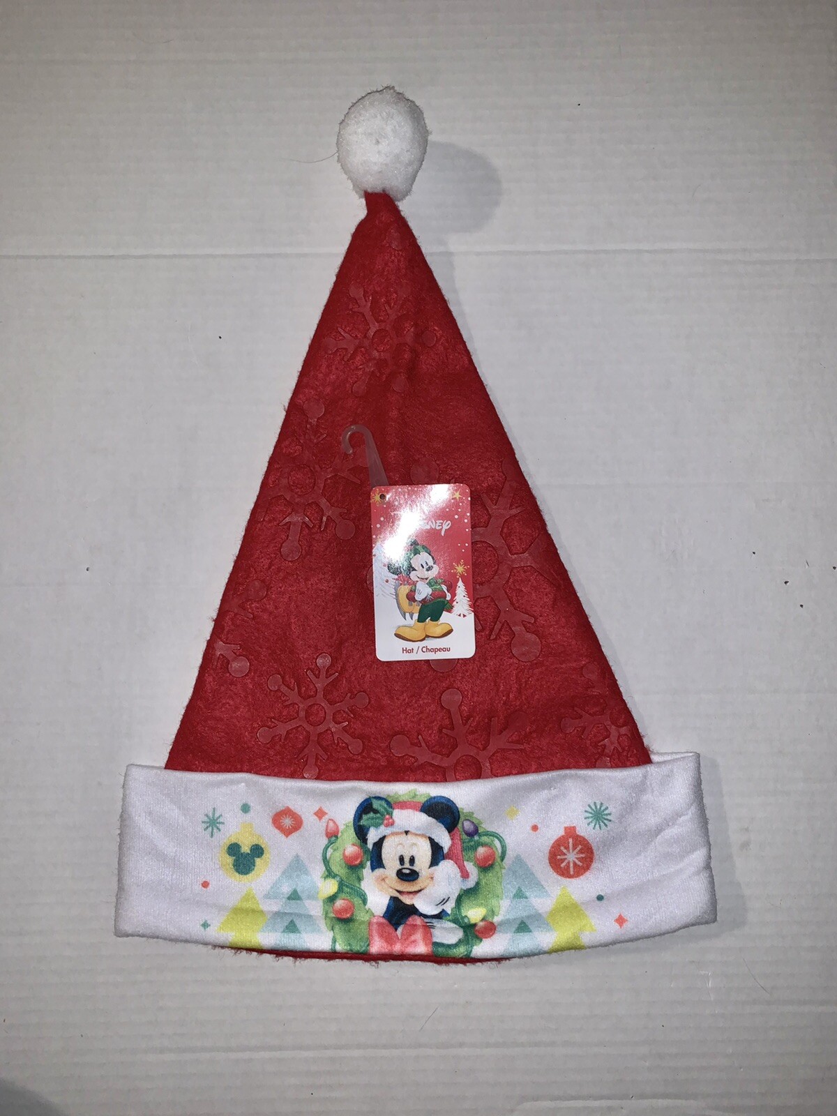 Mickey Mouse Red Santa Hat with White Pom Pom and Snowflake Design 15x12 Inches  