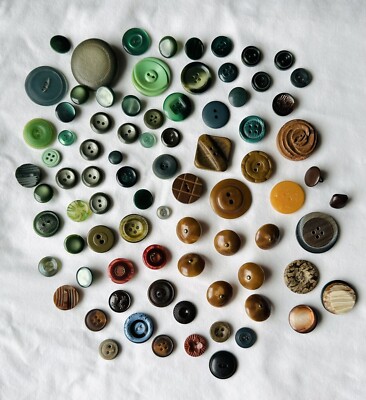 82 Vintage Buttons Greens &Browns Some From Early 1900 s