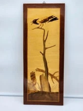 Vintage Italian Inlaid Marquetry Singing bird 1/2" Thick Wood Wall Sculpture Art