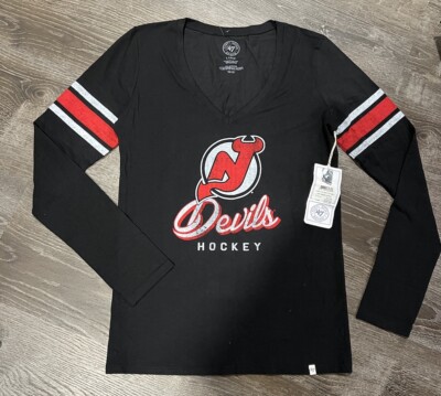 Women's New Jersey Devils Black Homerun Long Sleeve Scoop Neck T