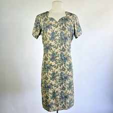 Vtg 80s 90s Cottagecore Shirt Day Dress Muted Floral Modest Queen Ann Neckline