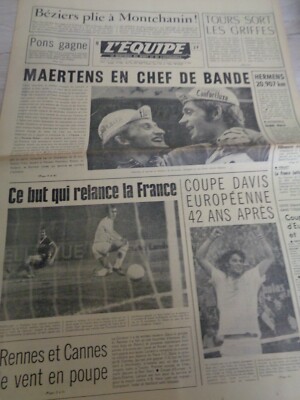 Journal L'Equipe 29/09/1975 - Maertens Vainqueur Tours-Versailles, Coupe Davis