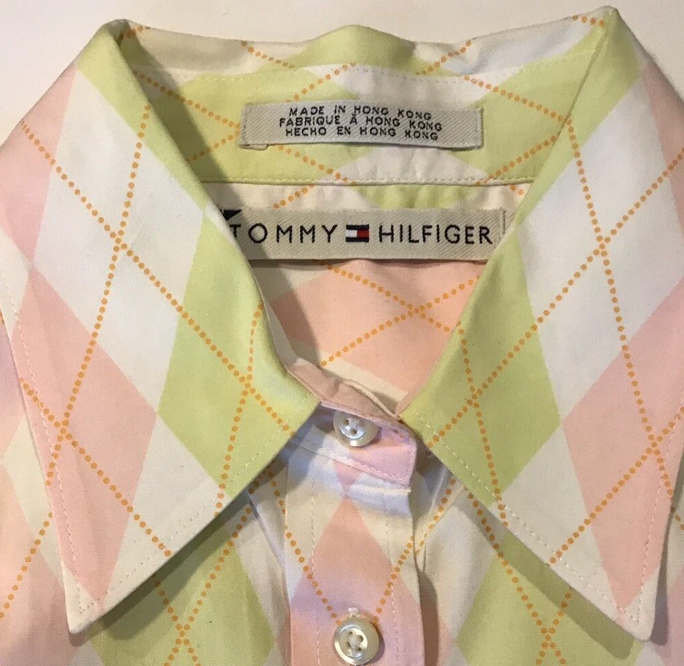 Blusa de Botones para Mujer Tommy Hilfiger con Estampado de Rombos Rosa Verde Talla PS Foto 2 de 4