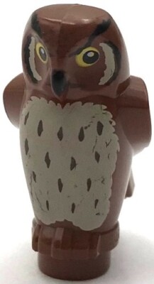 Lego New Reddish Brown Owl Angular Features w/ Black Beak Yellow Eyes Part