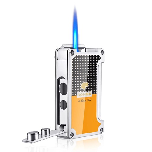 New Yellow Windproof Butane Lighter Jet Flame Gas Torch Cigar with Punch - Picture 6 of 8