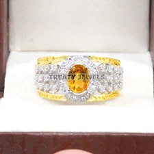 Citrine Oval Cut Gemstone With 925 Sterling Silver Ring For Men's #A967