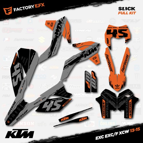 Gray & Orange Slick Graphics Kit fits KTM 13-16 EXC EXC/F XCW 125 250 300 450 - Foto 1 di 5