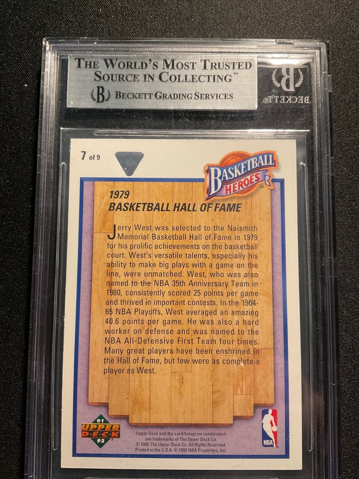 1991-92 Jerry West Upper Deck Basketball Heroes 7 of 9 Auto -BGS 10 ...