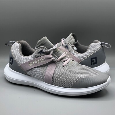 FootJoy FJ Flex Spikeless Golf Shoes 56106 Men’s Size M Lace Up Gray  White