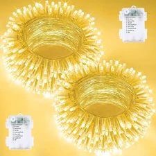 2 Pack String Lights Battery Operated with Timer, 66FT 200 LED Waterproof Batter