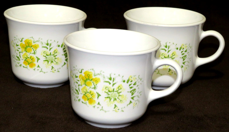 Set of 3 April Yellow Flowers Corelle Coffee / Tea Cups by Corning