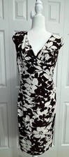 Lauren Ralph Lauren Bodycon Dress‎ Women 10 White Brown Floral Ruched Preppy
