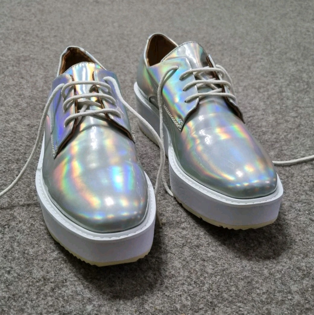 Prada Milano Shoes Women Holographic Oxford Platform Lace Up Iridescent Sz 8 Us thumbnail 5