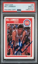BILL LAIMBEER SIGNED DETROIT PISTONS 1989 FLEER #48 PSA 9 AUTO 9