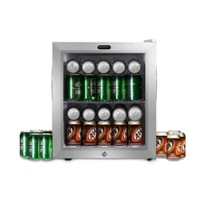 Beverage Refrigerator with Double-Layer Glass Door, 68-Can 1.6 Cu Ft Freestan...