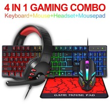 Tastiera Gaming Combo: Mouse, Cuffie, Tappetino, 104 Tasti, Luce RGB