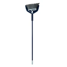 Broom with dustpan, integrated scraper and rubber lip