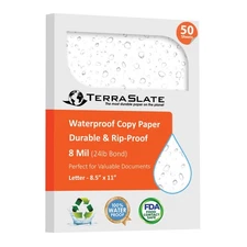 TerraSlate Premium Waterproof Laser Printer Copy Paper, 8.5" x 11", 8 Mil Rai...