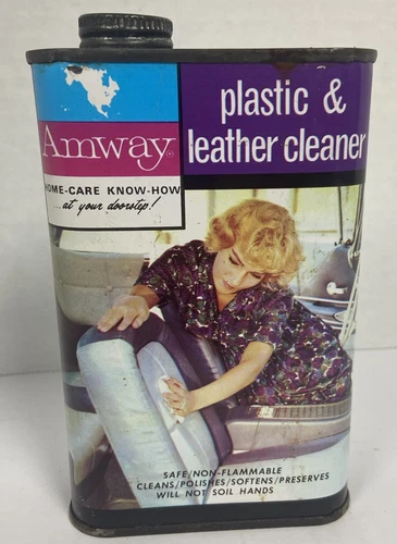 Vintage 1960s Amway Plastic & Leather Cleaner Automobile Metal 16oz Oil Tin Can