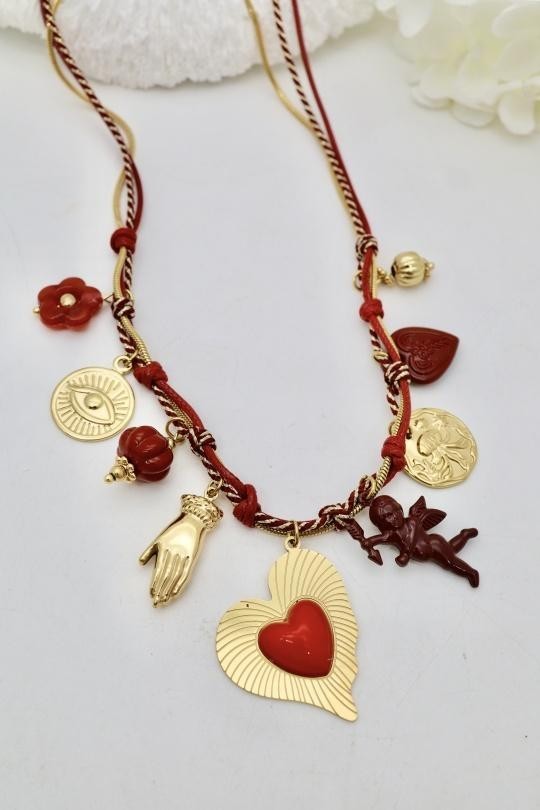 Collier pampilles bordeaux ras de cou à pampilles en acier inoxydable pour femme