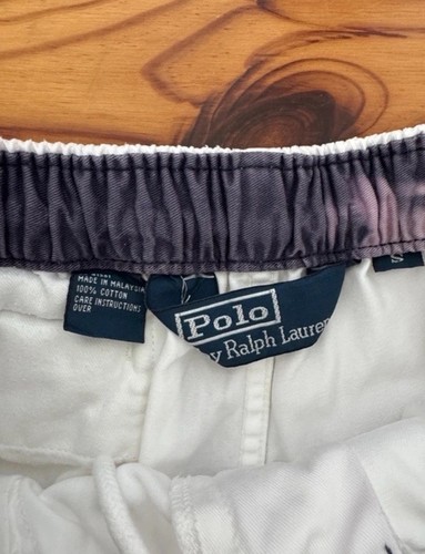 Polo Ralph Lauren Retro Mens White Swim Tennis Shorts Navy Pony 100% Cotton SM - Picture 2 of 9